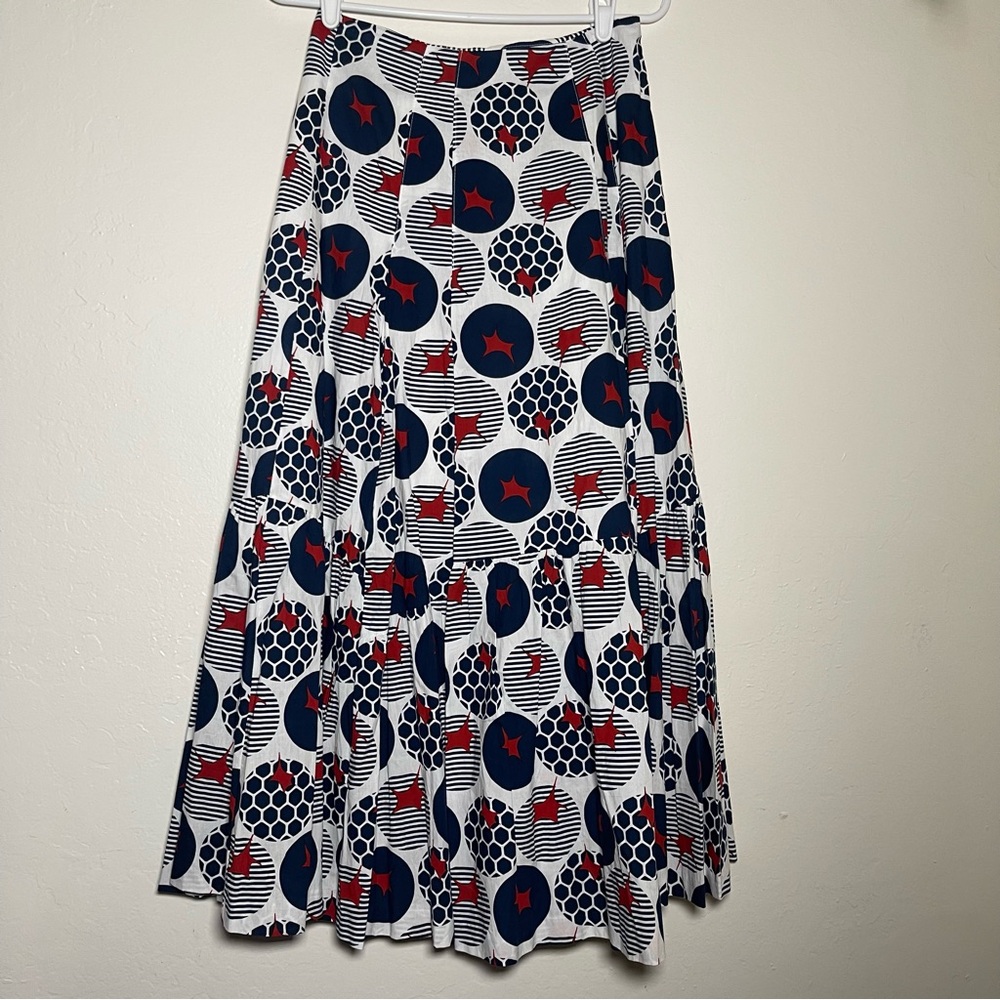 Tara Red White Blue Flared Long Skirt Size Small Modest Cottagecore